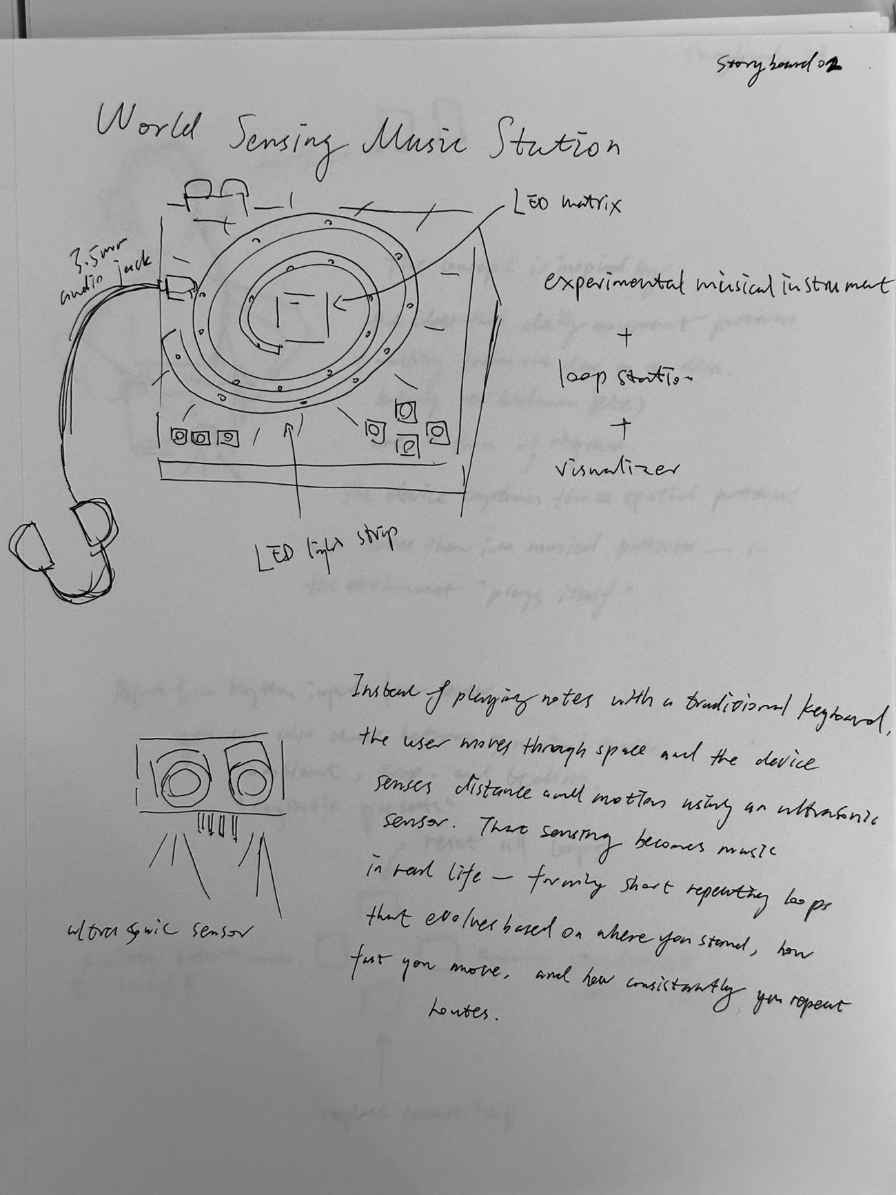 Final device drawing with its NeoPixel loop, sensor, buttons and electronics.
