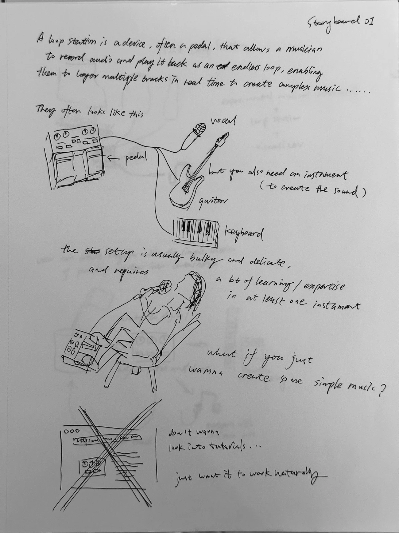 The original storyboard develops the instrument as a handheld object.
